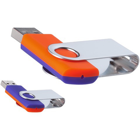 Оранжево-фиолетовая флешка 16 гб, металл и пластик soft-touch «ТВИСТ-МИКС»