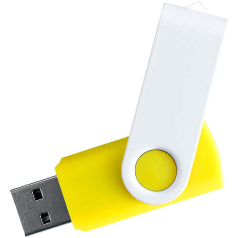 Флешка 16 ГБ желтая с белым, металл и пластик soft-touch «ТВИСТ-ВХИТЕ-КОЛОР»